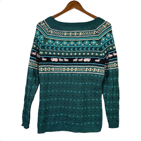 Woolrich Wool Mohair Blend Green Knit Sheep Print Pullover Sweater - Picture 9 of 13